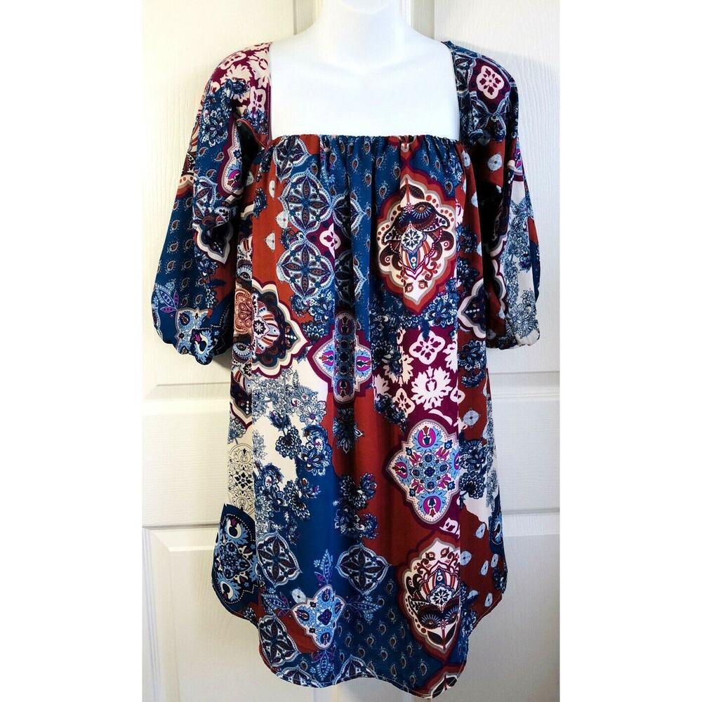 Women's Shirt JANET CHUNG size MEDIUM patterned Blouse Top NEW (r19)